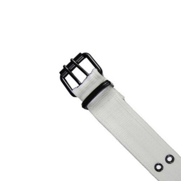 White Canvas Belt Double Grommet Two Hole Heavy Duty Men's Women's 100% Cotton - Picture 2 of 2